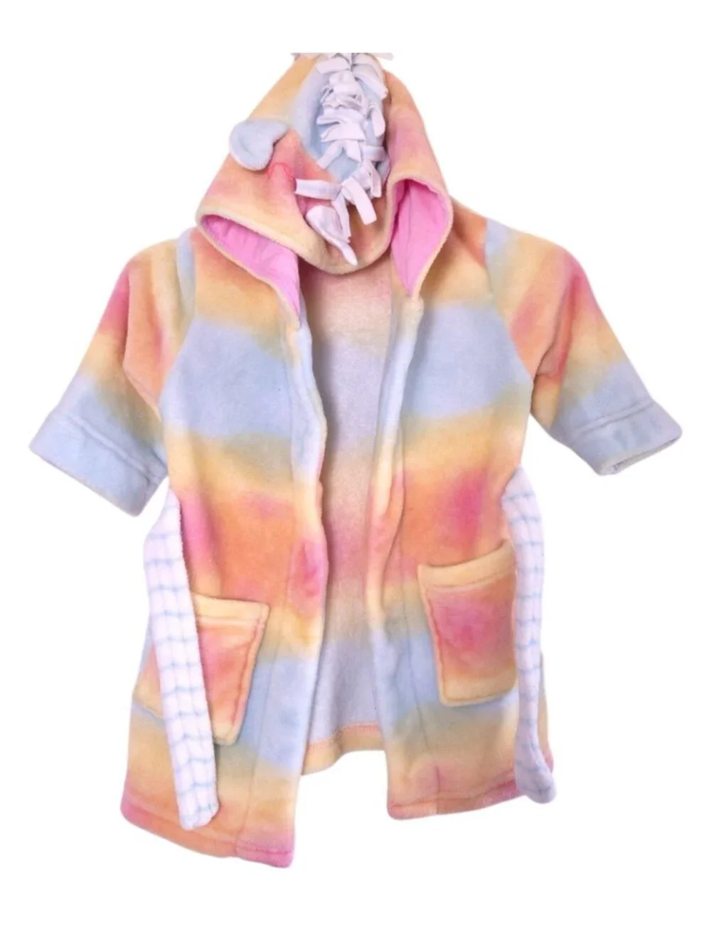 Cat & Jack Rainbow Unicorn Hooded Plush Bathrobe Toddler Girls 2T 3T Belted